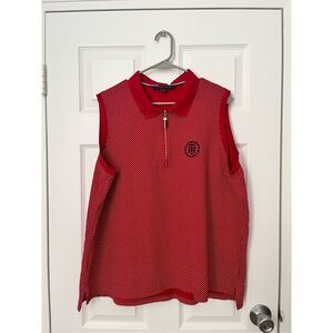 Tommy Hilfiger Tank Top 2XL Womens Red and White Polka Dot Collar Gold Zipper